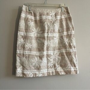 VTG Talbots Women’s 8 Floral Embroidered Irish Linen Pencil Skirt Boho Chic
